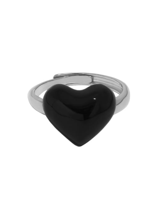 White gold [16 adjustable 925 Sterling Silver Enamel Heart Minimalist Band Ring